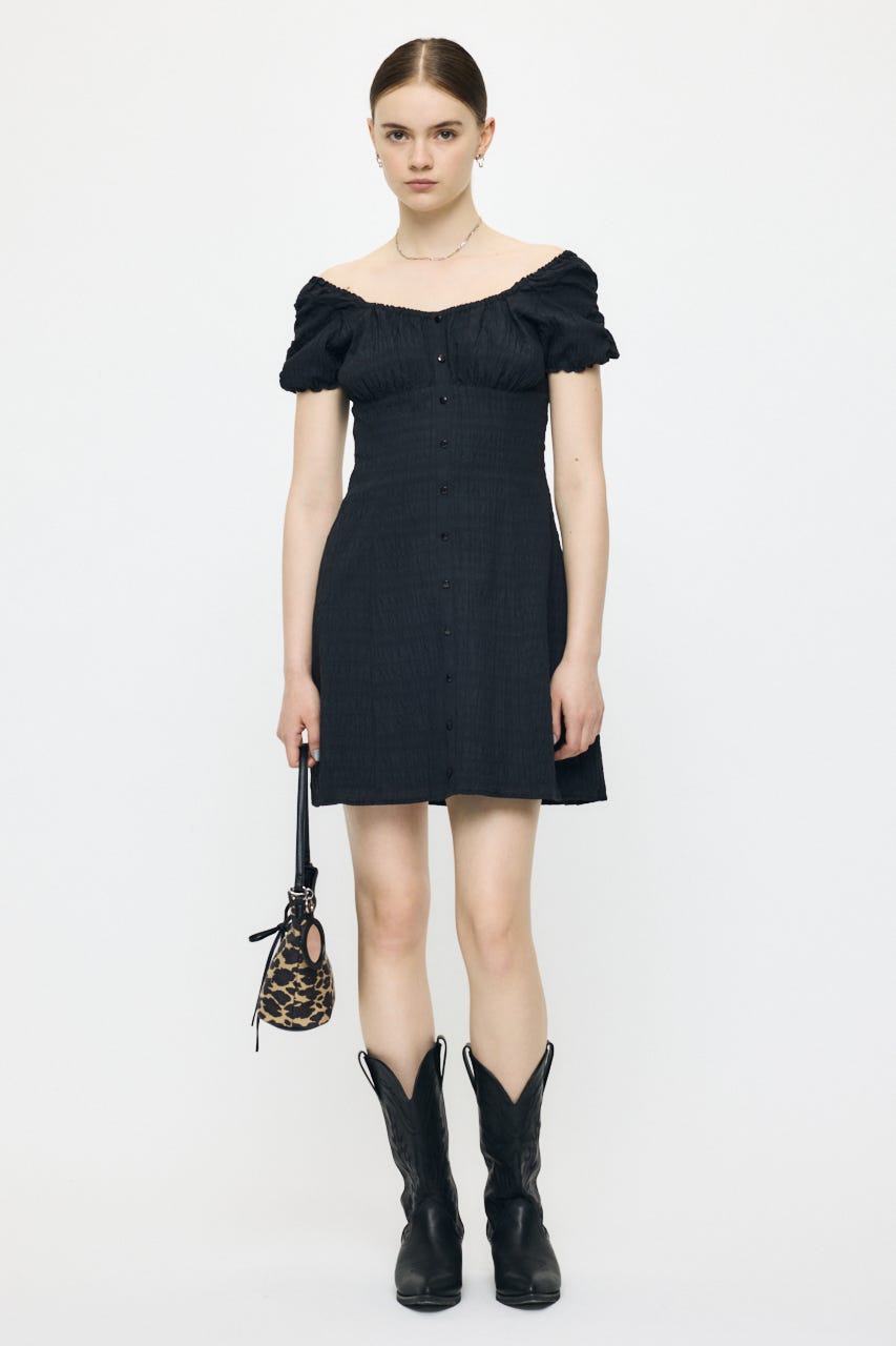 2WAY SHIRRING MINI ドレス BLK 1