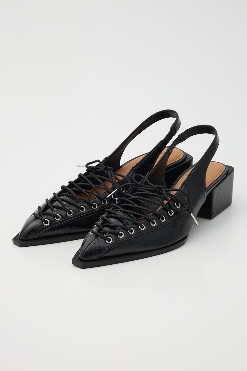 POINTED LACE UP ミュール BLK S