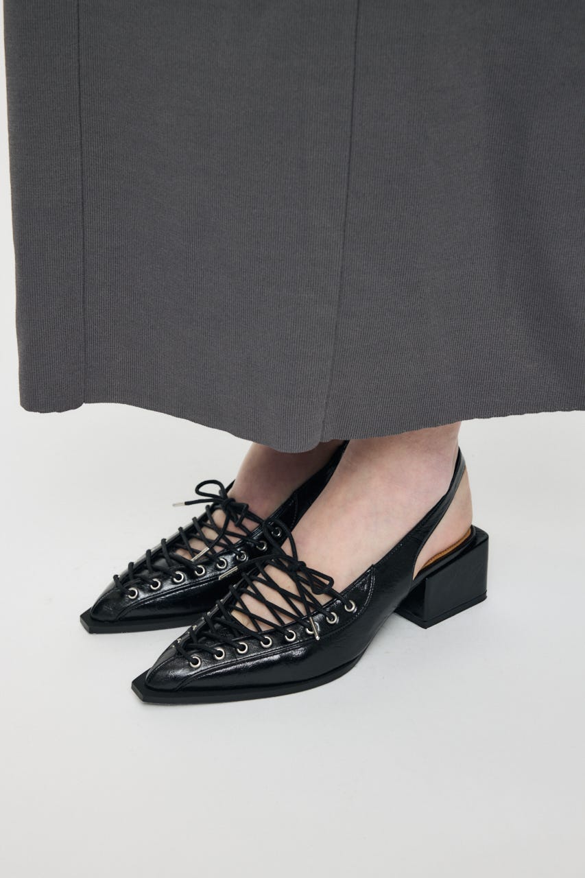 POINTED LACE UP ミュール BLK S