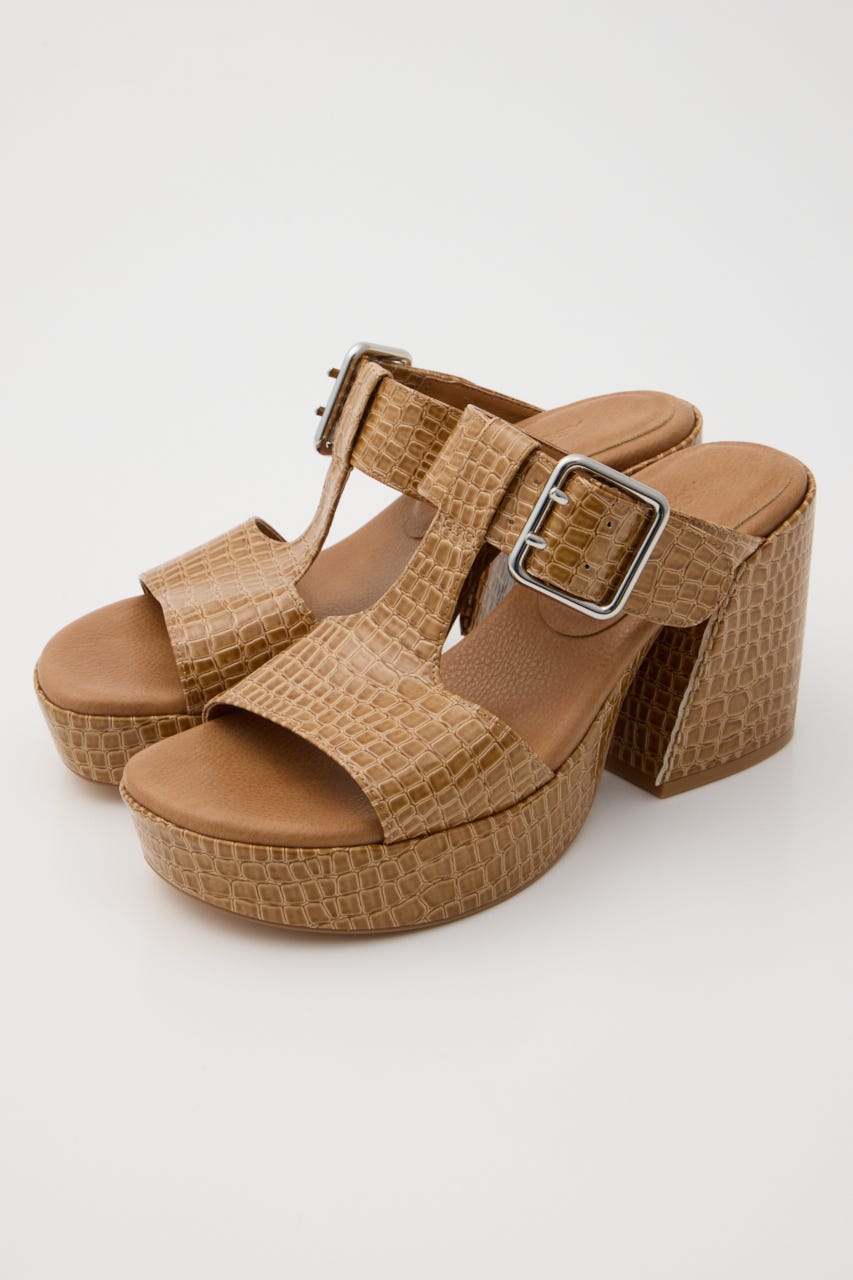 CROCO CHUNKY HEEL サンダル BEG M