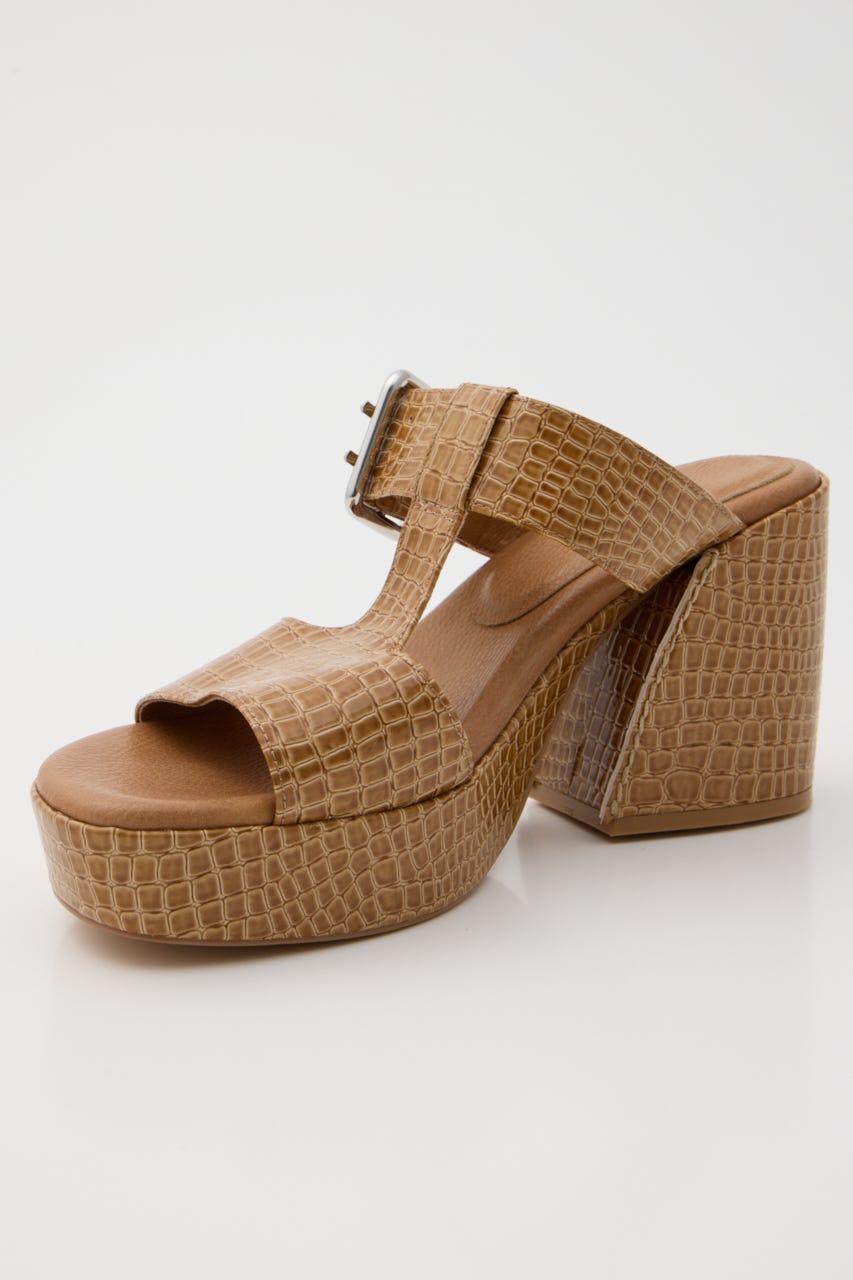 CROCO CHUNKY HEEL サンダル BEG M