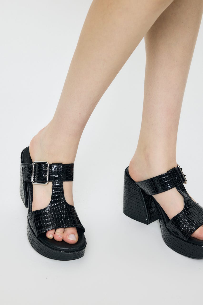 CROCO CHUNKY HEEL サンダル BLK M