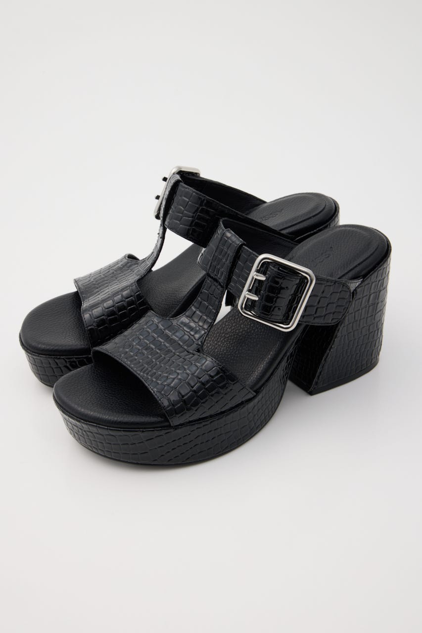 CROCO CHUNKY HEEL サンダル BLK M