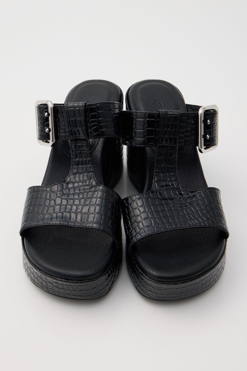 CROCO CHUNKY HEEL サンダル BLK M