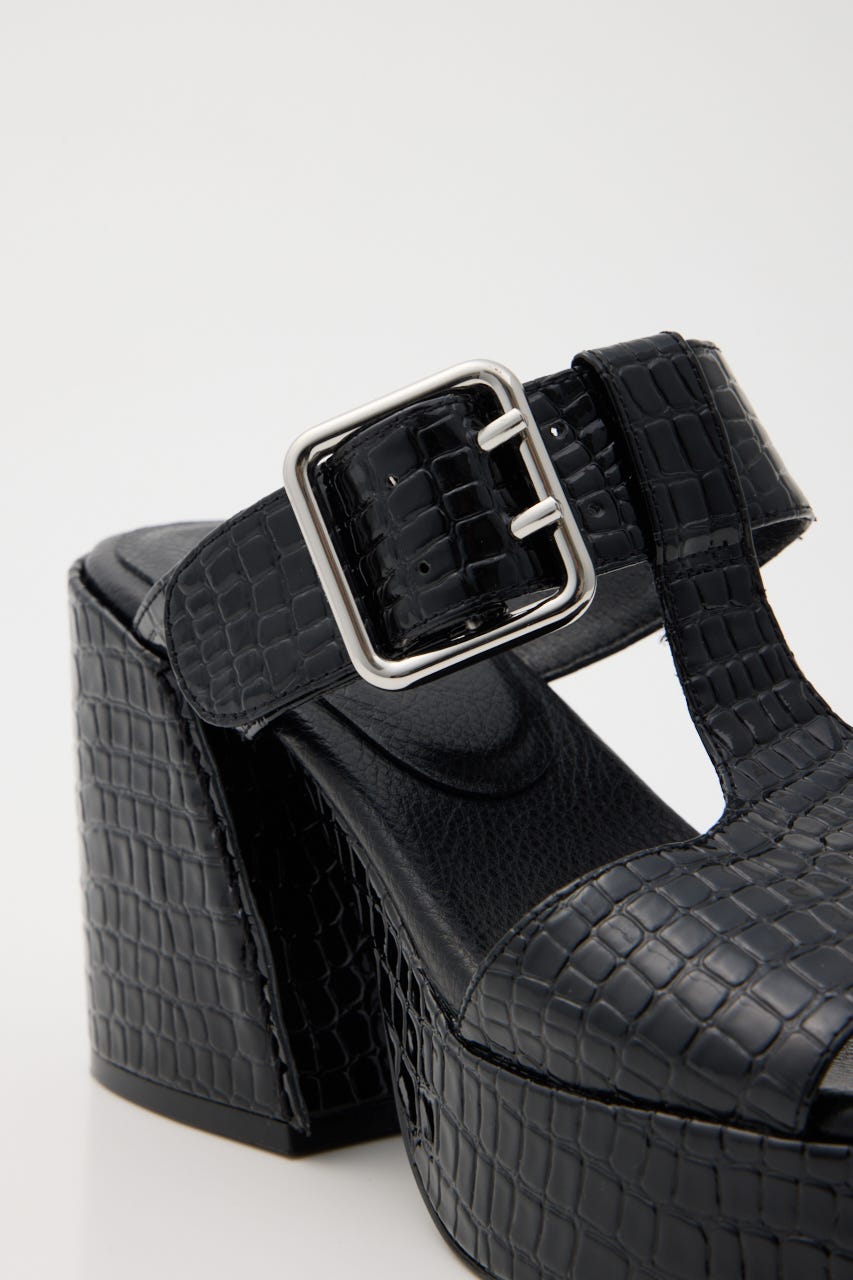 CROCO CHUNKY HEEL サンダル BLK M