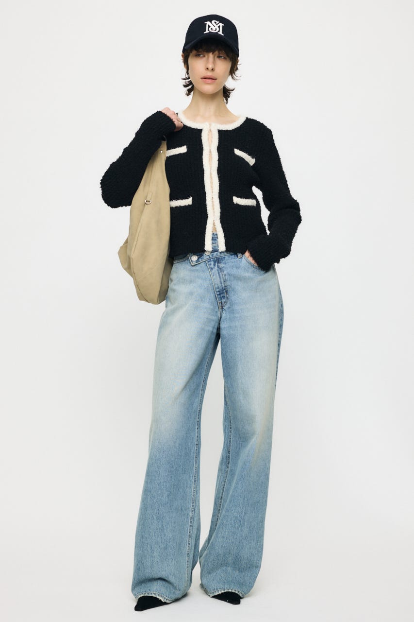 FANCY YARN BI COLOR カーディガン BLK FREE