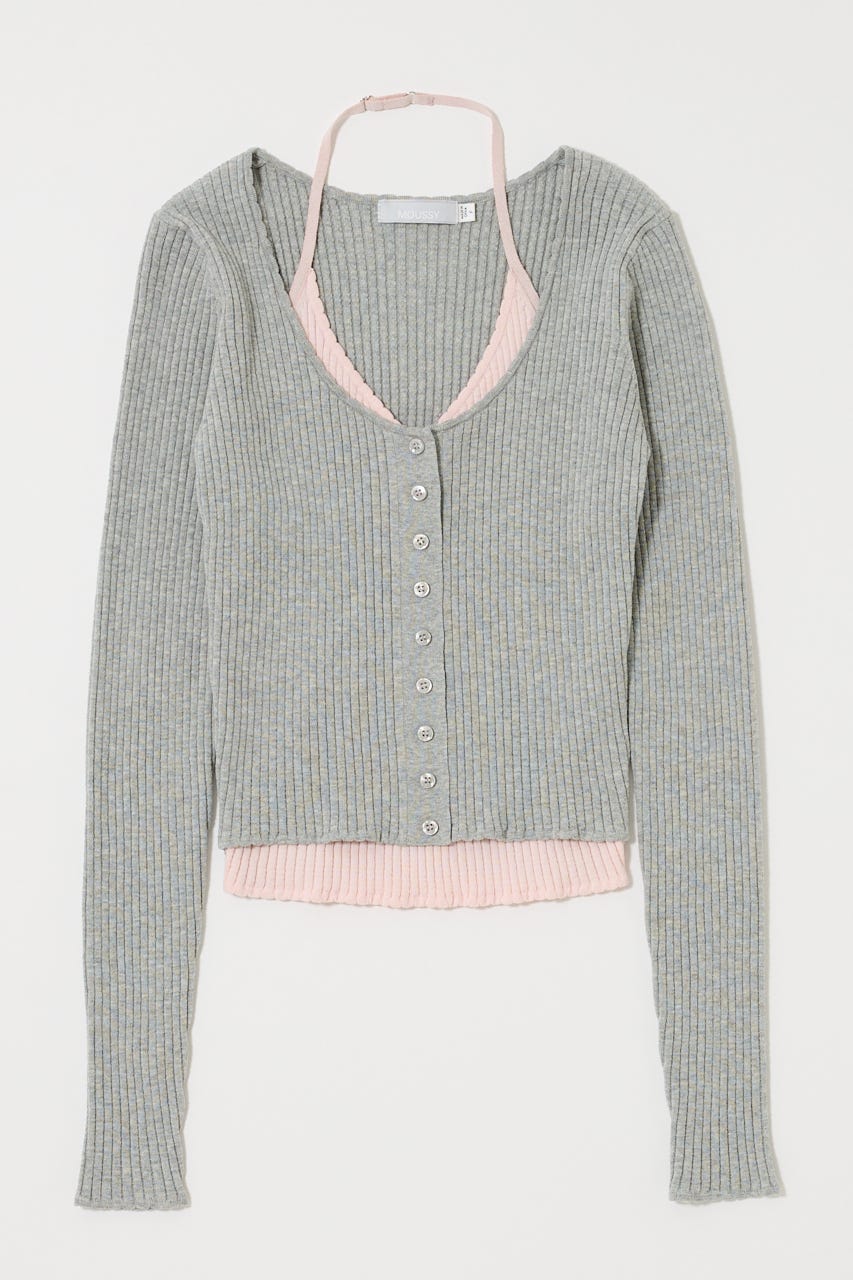 HALTER NECK DOUBLE KNIT トップス M/GRY FREE