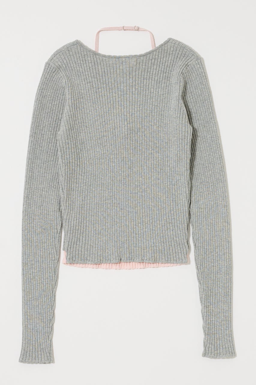 HALTER NECK DOUBLE KNIT トップス M/GRY FREE