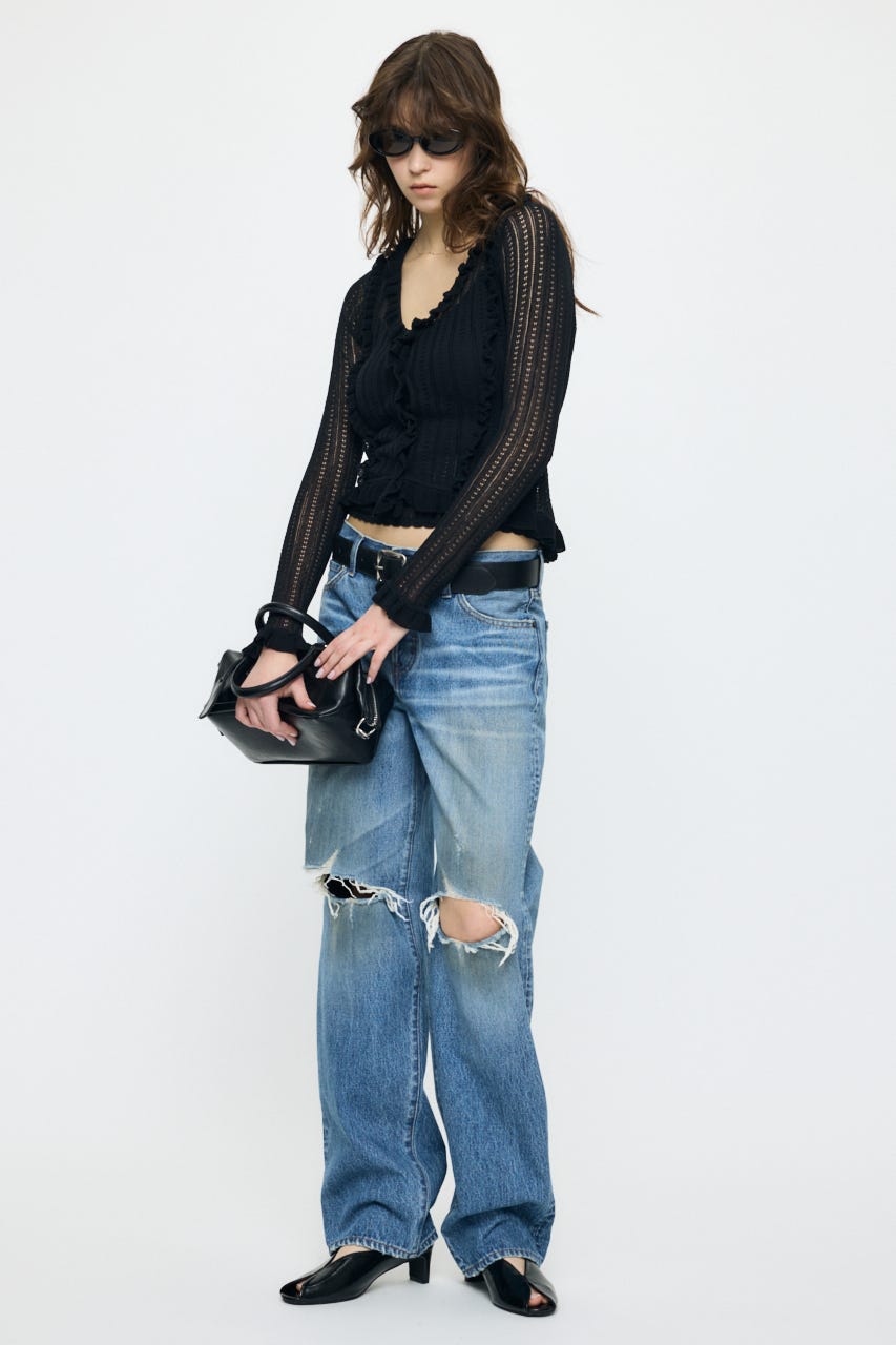 POINTELLE RUFFLE カーディガン＆キャミソール BLK FREE