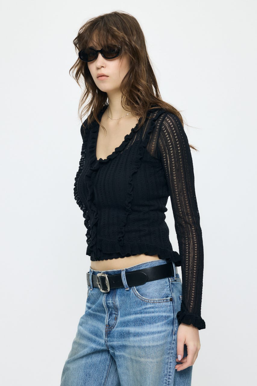 POINTELLE RUFFLE カーディガン＆キャミソール BLK FREE