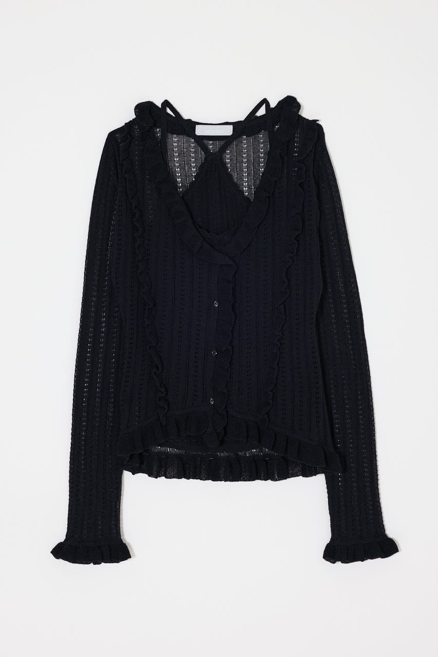 POINTELLE RUFFLE カーディガン＆キャミソール BLK FREE