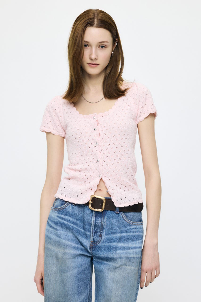 EYELET BUTTON UP トップス L/PNK FREE