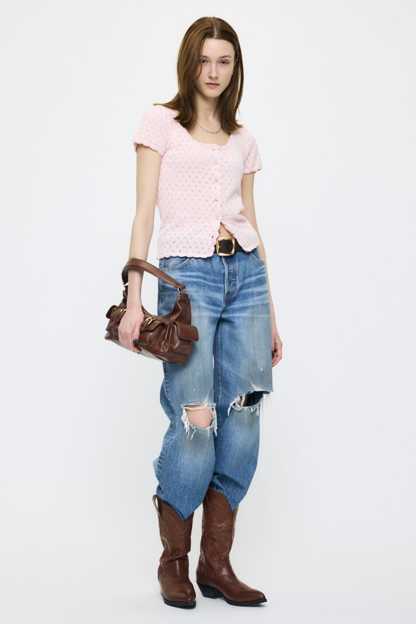 EYELET BUTTON UP トップス L/PNK FREE