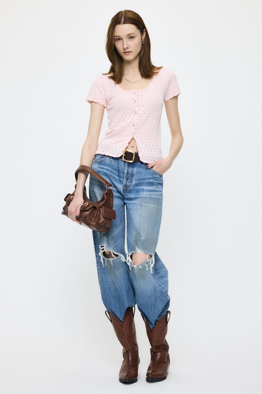 EYELET BUTTON UP トップス L/PNK FREE