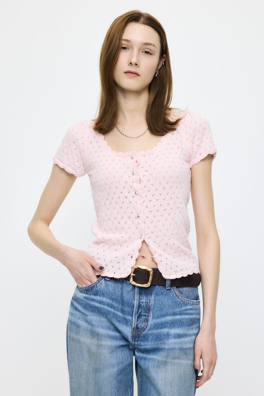 EYELET BUTTON UP トップス L/PNK FREE