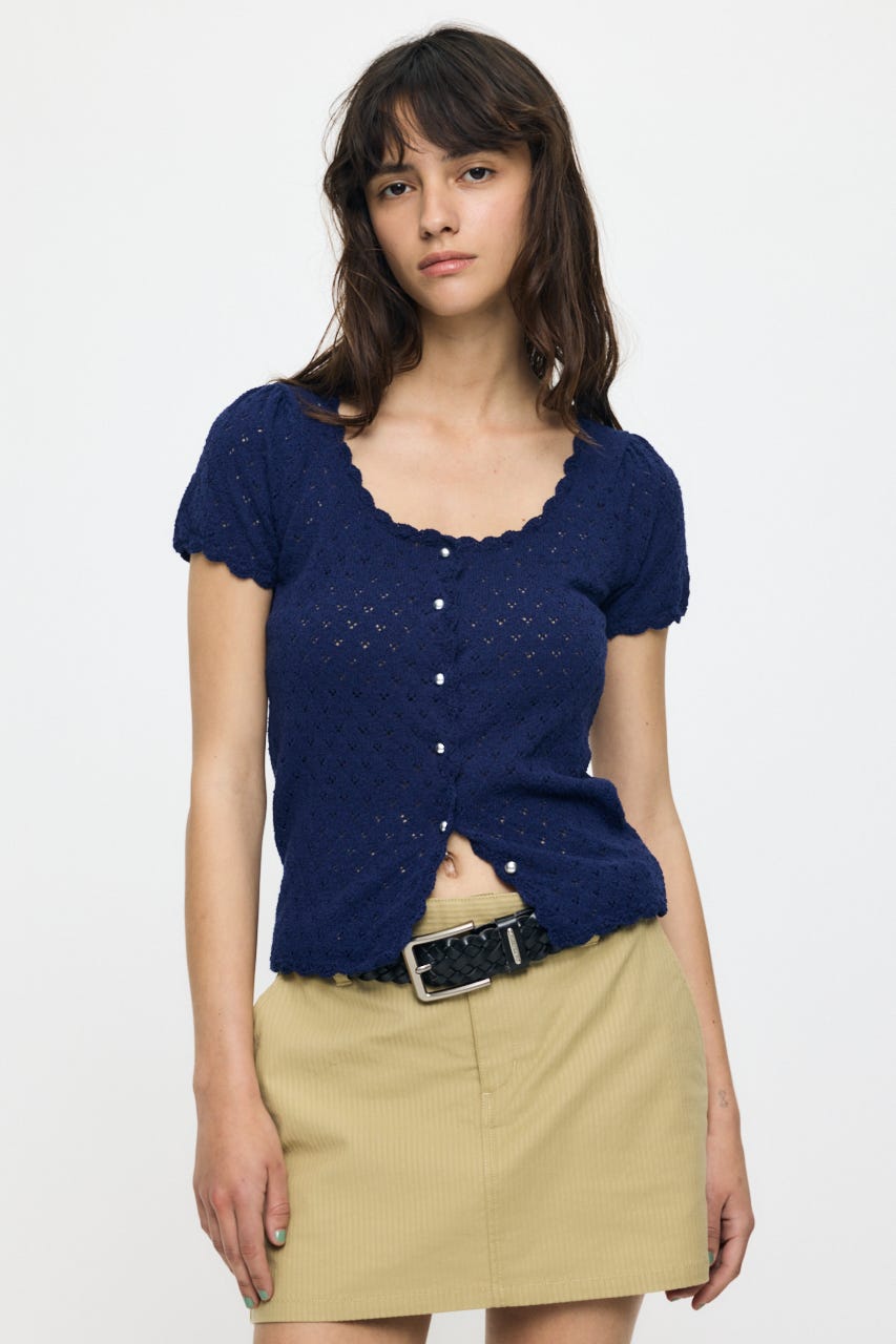 EYELET BUTTON UP トップス NVY FREE