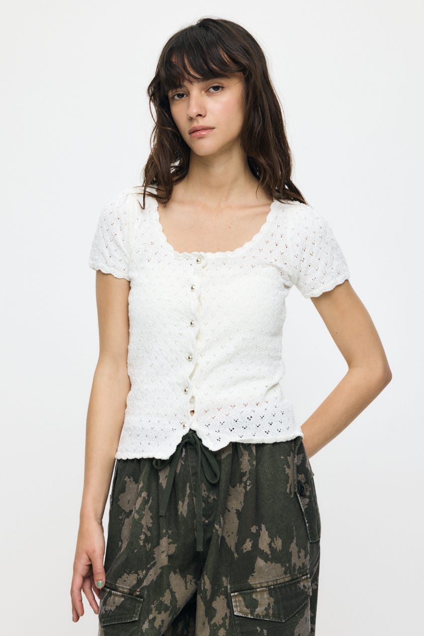EYELET BUTTON UP トップス O/WHT FREE