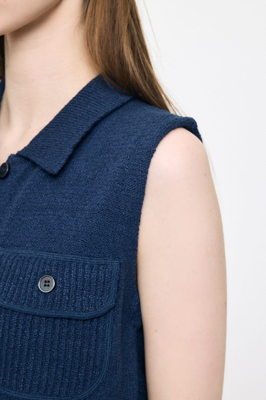 BUTTON UP SLEEVELESS KNIT ポロ NVY FREE