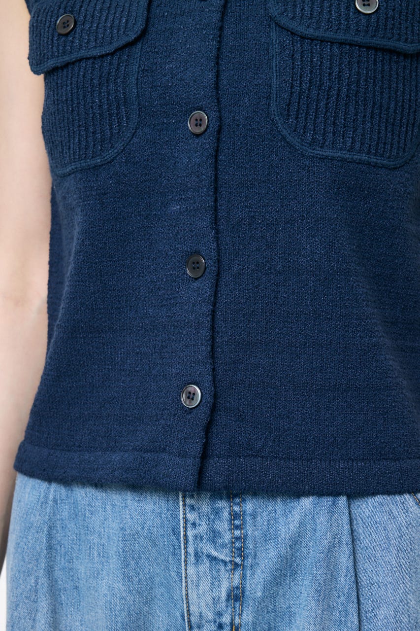 BUTTON UP SLEEVELESS KNIT ポロ NVY FREE