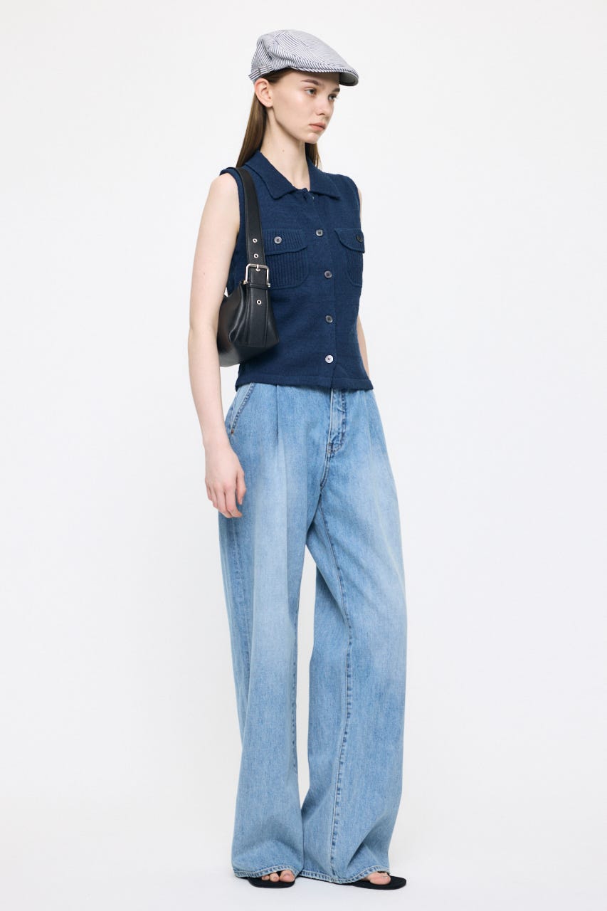 BUTTON UP SLEEVELESS KNIT ポロ NVY FREE