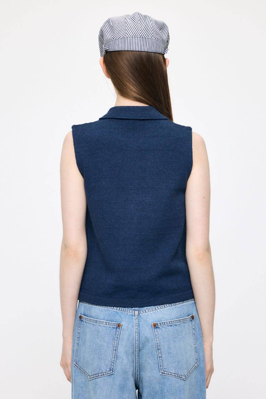 BUTTON UP SLEEVELESS KNIT ポロ NVY FREE
