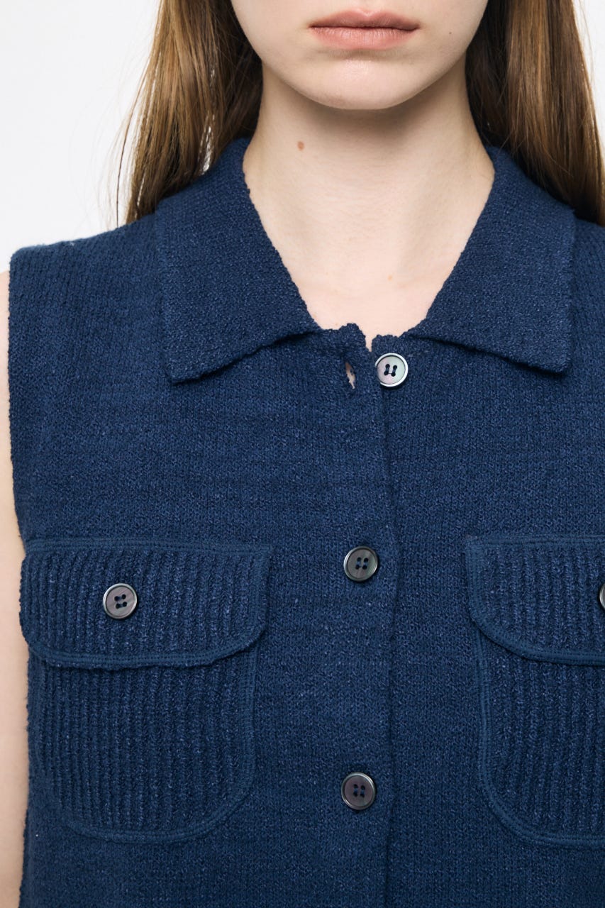 BUTTON UP SLEEVELESS KNIT ポロ NVY FREE
