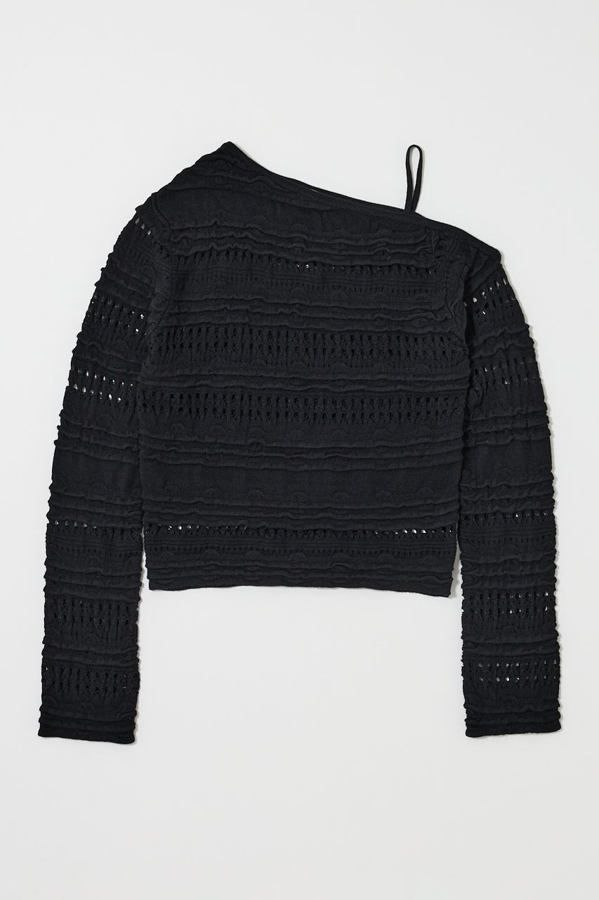 RANDOM STRIPE OFF SHOULDER トップス BLK FREE