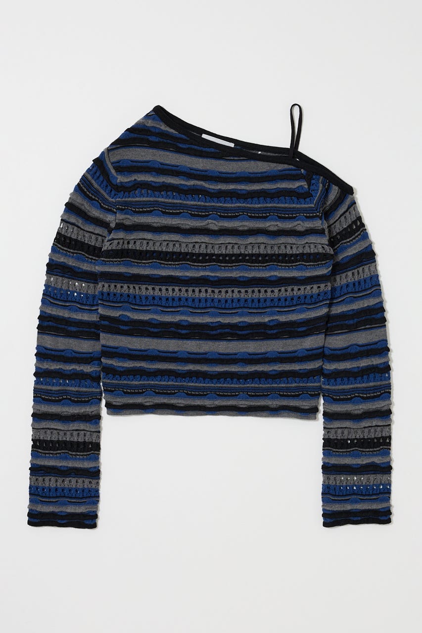 RANDOM STRIPE OFF SHOULDER トップス 柄BLU FREE