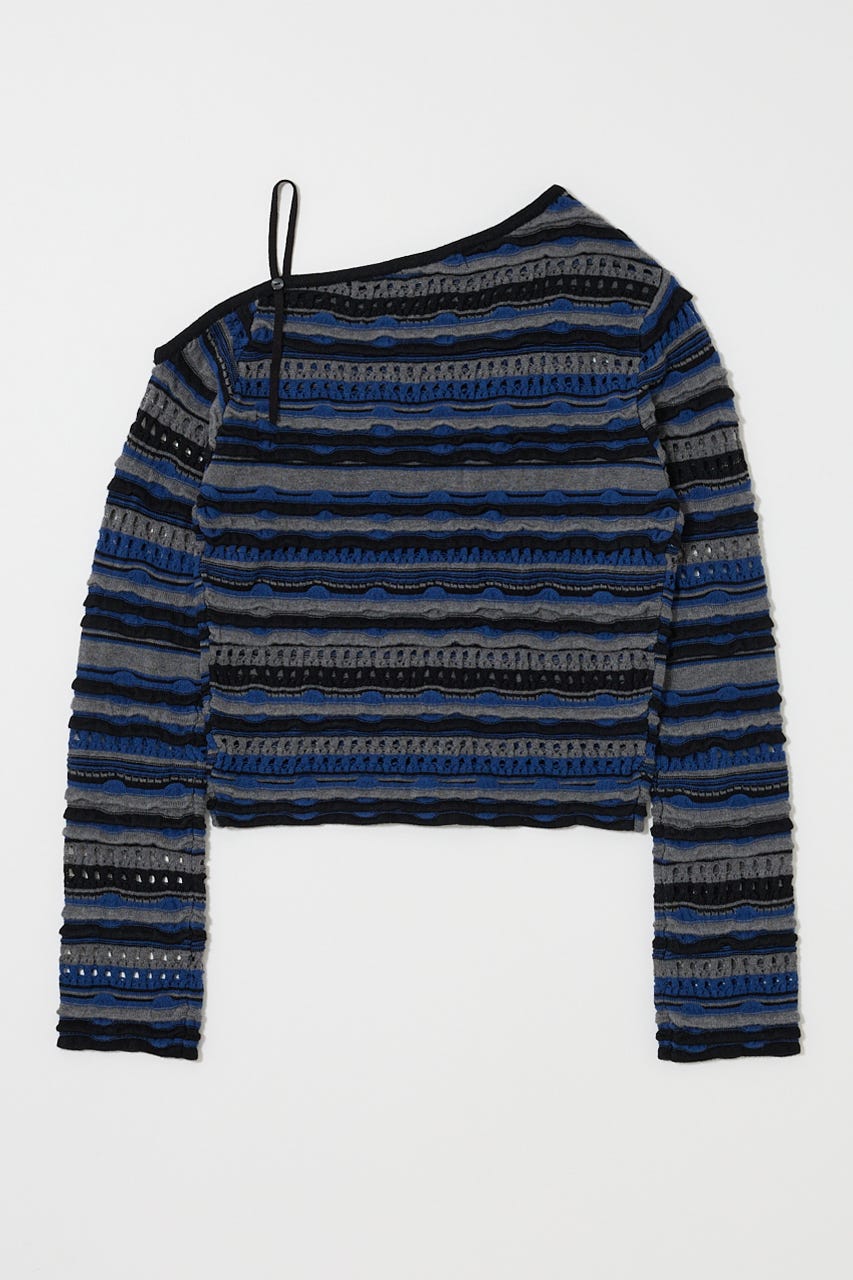 RANDOM STRIPE OFF SHOULDER トップス 柄BLU FREE