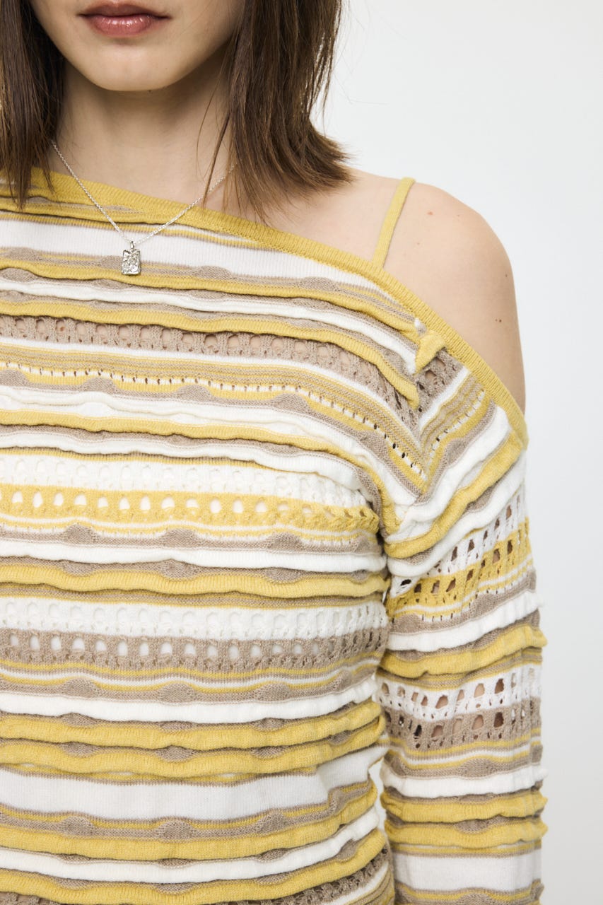 RANDOM STRIPE OFF SHOULDER トップス 柄YEL FREE