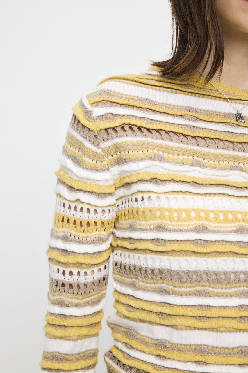 RANDOM STRIPE OFF SHOULDER トップス 柄YEL FREE