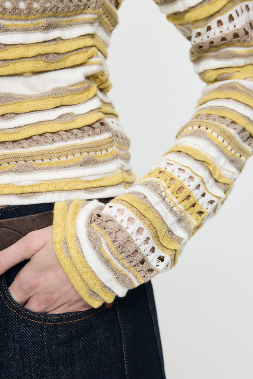 RANDOM STRIPE OFF SHOULDER トップス 柄YEL FREE