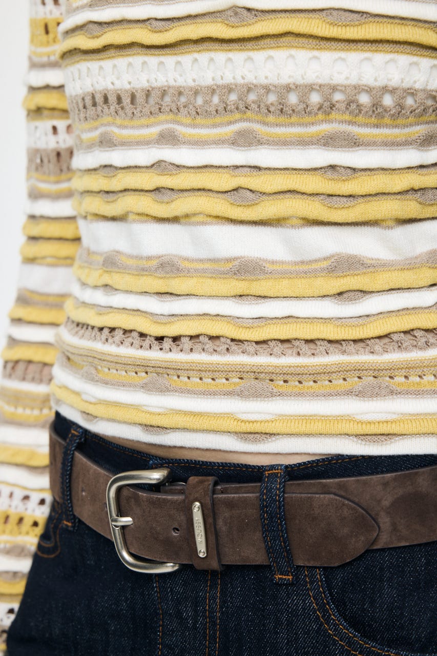 RANDOM STRIPE OFF SHOULDER トップス 柄YEL FREE