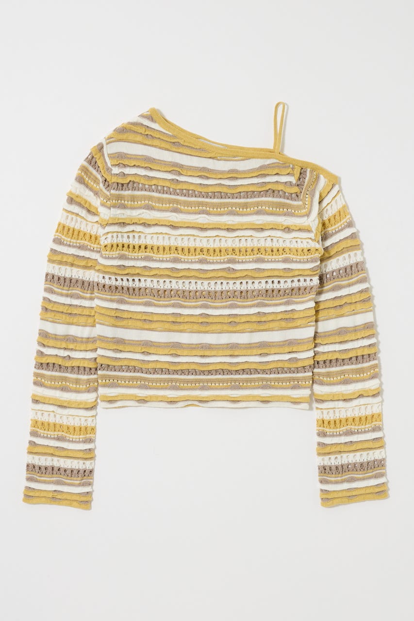 RANDOM STRIPE OFF SHOULDER トップス 柄YEL FREE
