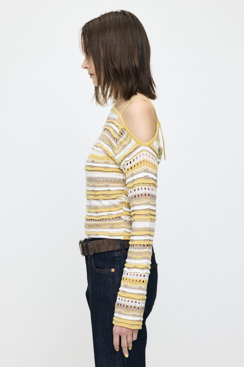 RANDOM STRIPE OFF SHOULDER トップス 柄YEL FREE