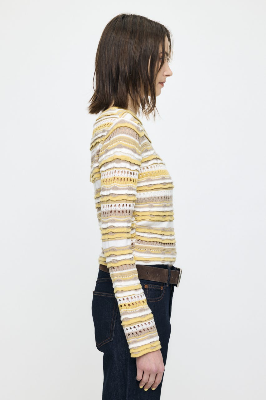 RANDOM STRIPE OFF SHOULDER トップス 柄YEL FREE