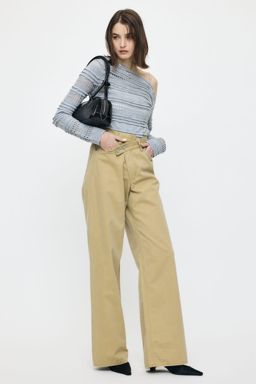 RANDOM STRIPE OFF SHOULDER トップス T.GRY FREE