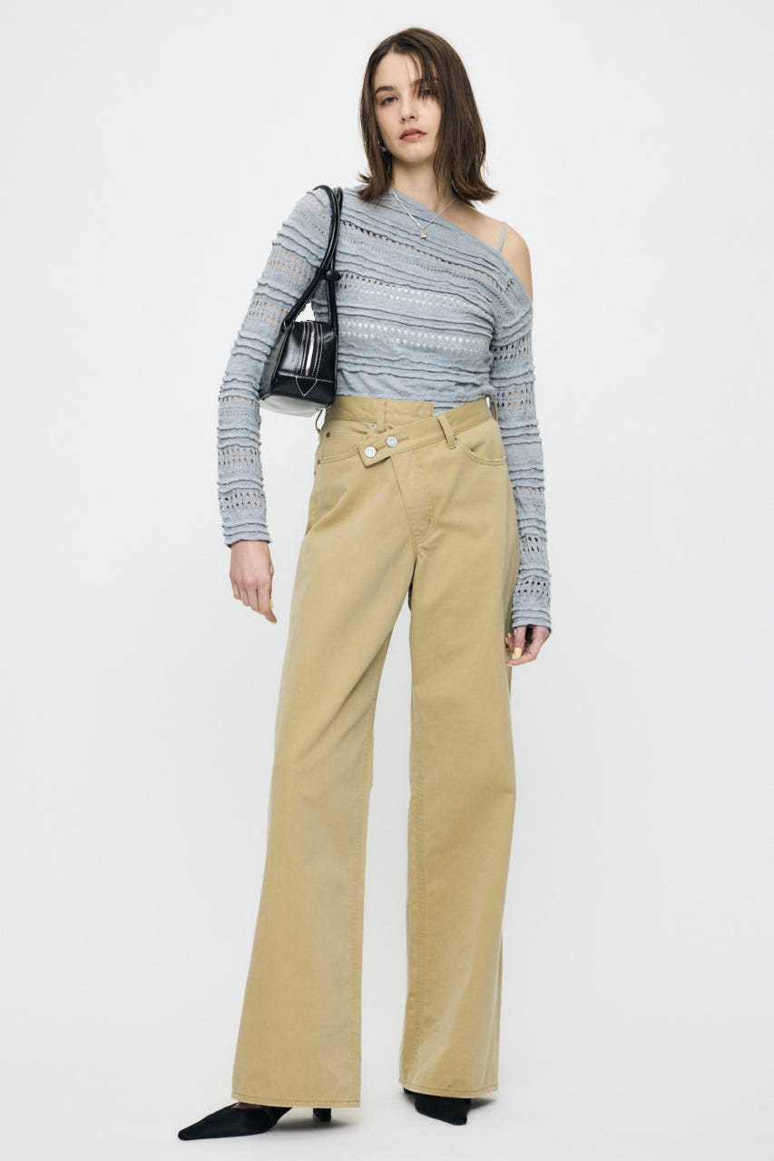 RANDOM STRIPE OFF SHOULDER トップス T.GRY FREE