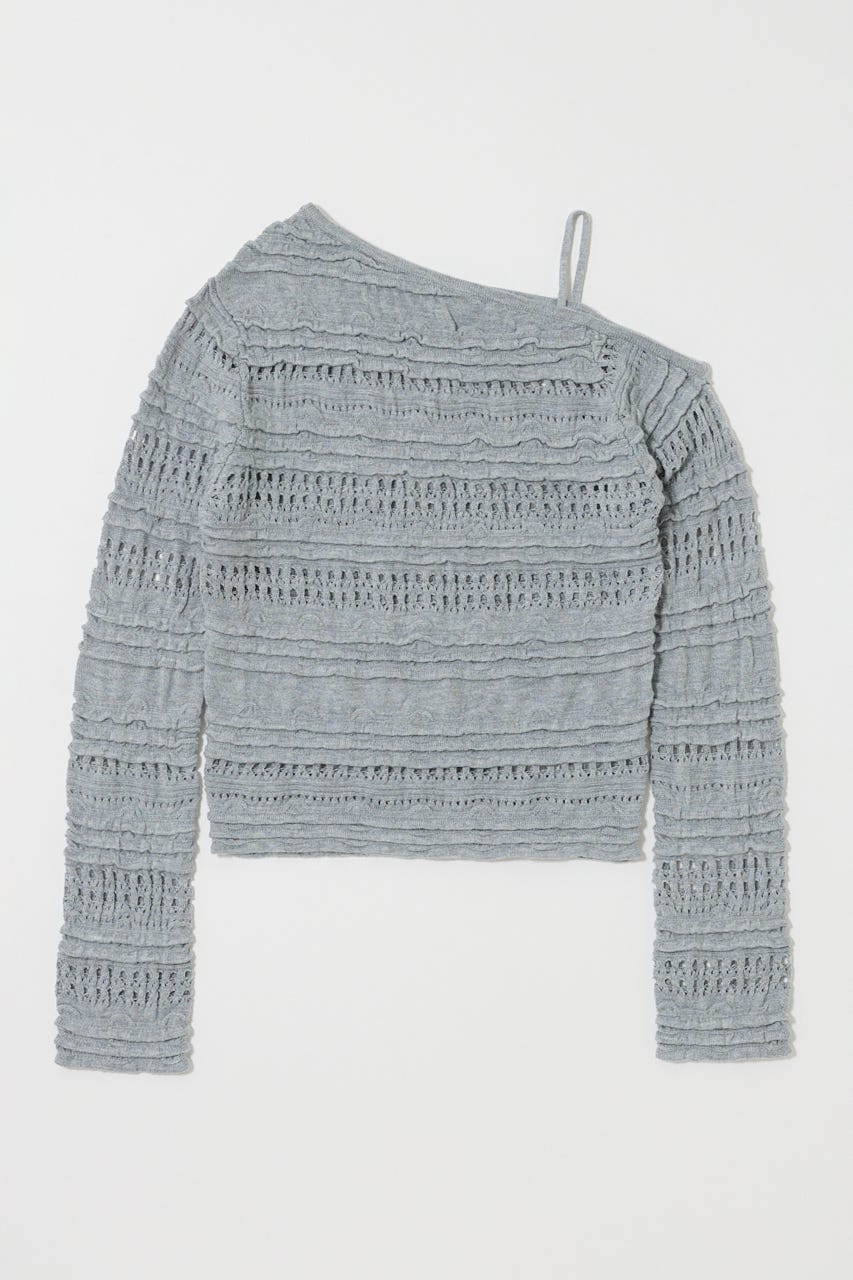 RANDOM STRIPE OFF SHOULDER トップス T.GRY FREE