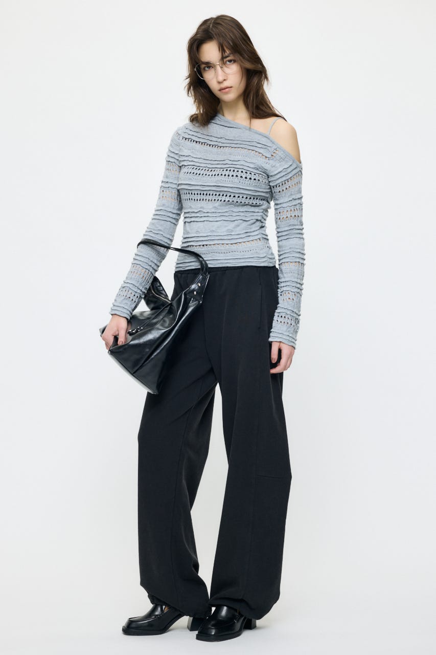 【WEB限定カラー】RANDOM STRIPE OFF SHOULDER トップス T.GRY FREE