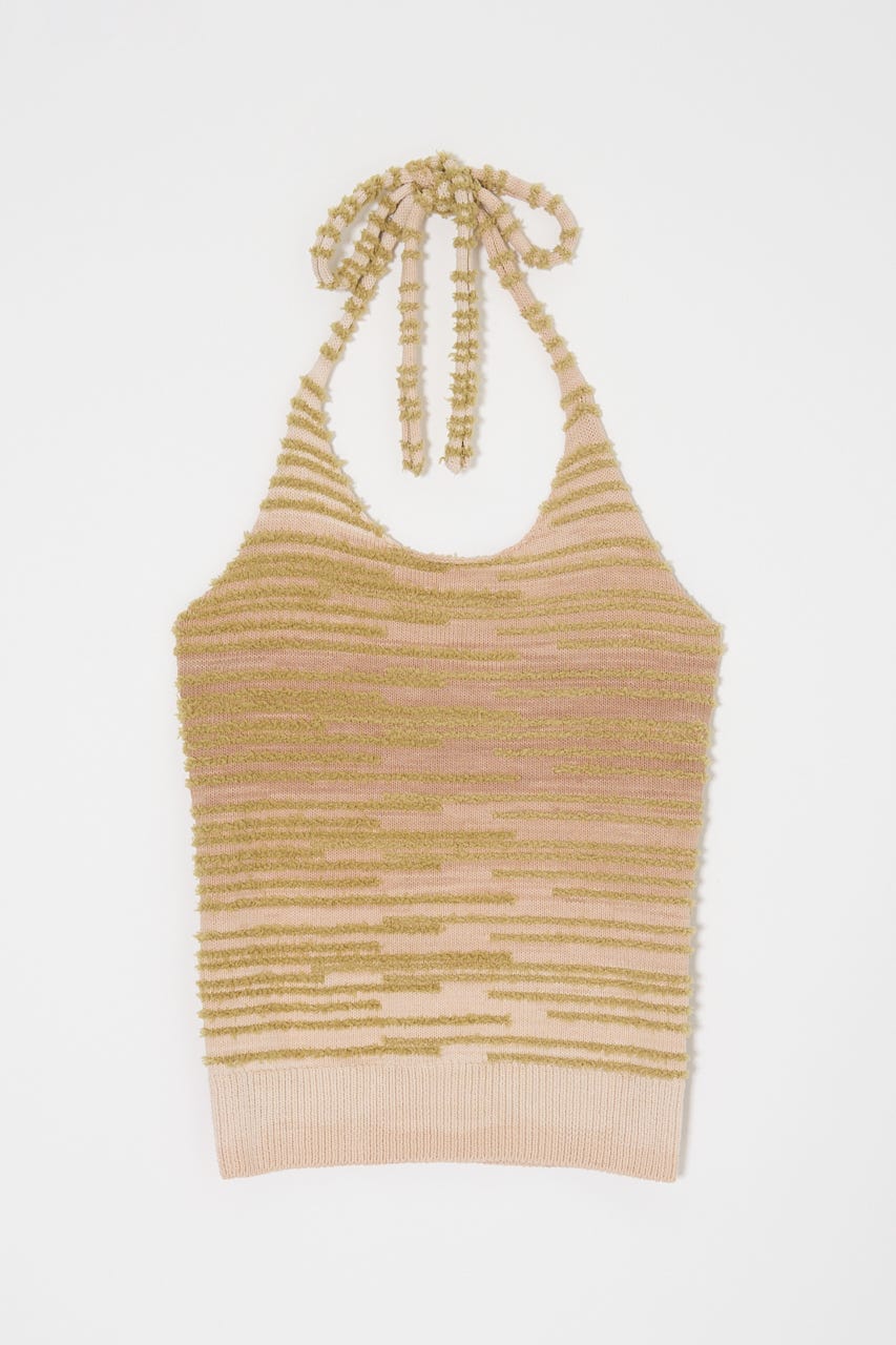 MIX YARN HALTER KNIT トップス BEG FREE