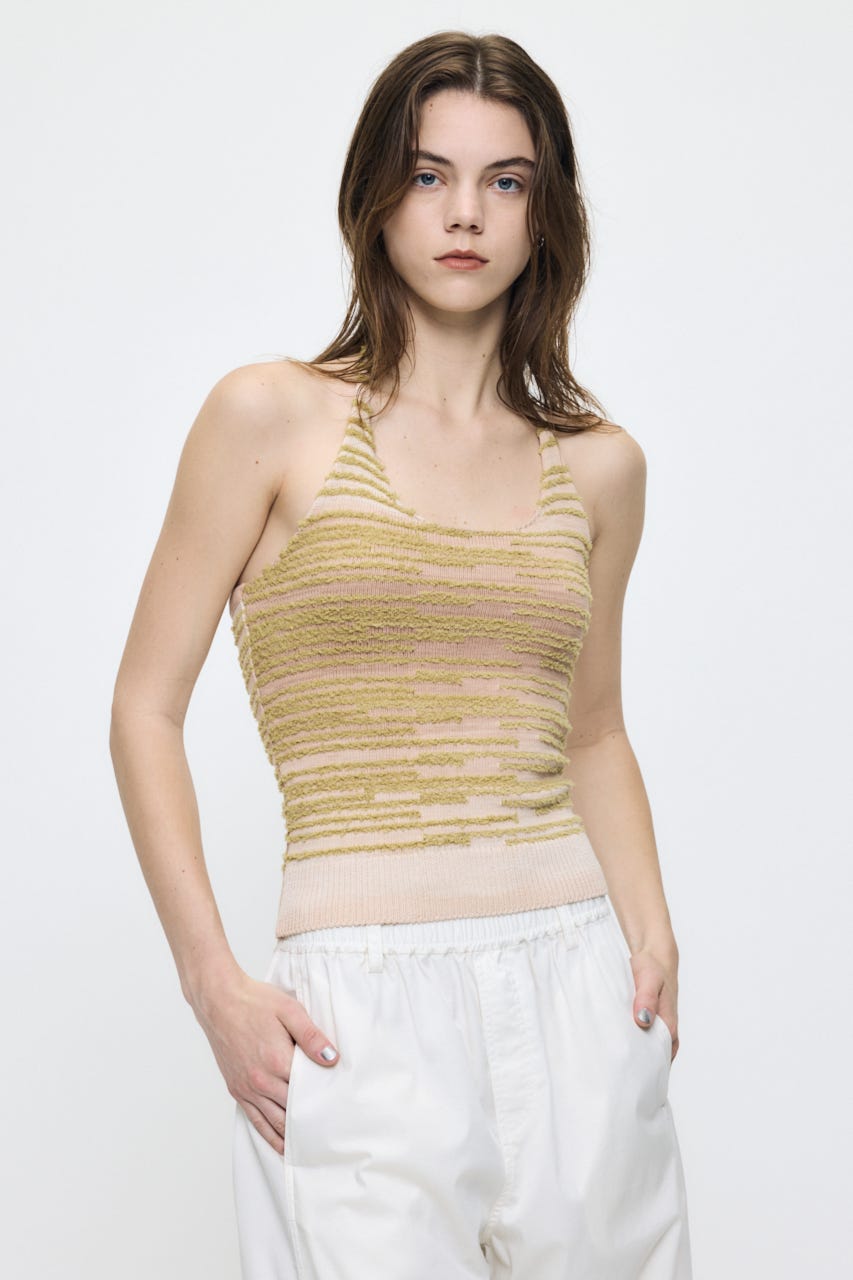 MIX YARN HALTER KNIT トップス BEG FREE