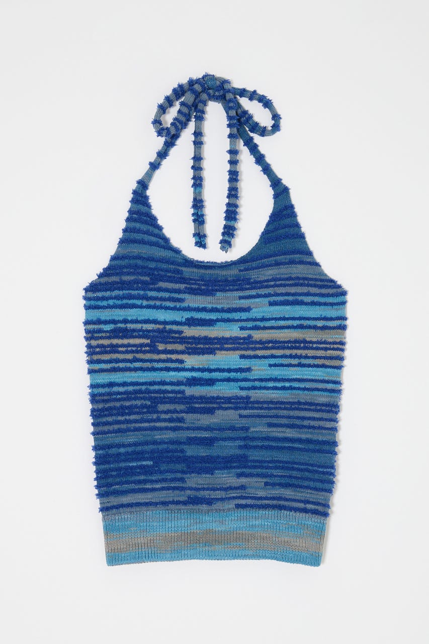 MIX YARN HALTER KNIT トップス BLU FREE