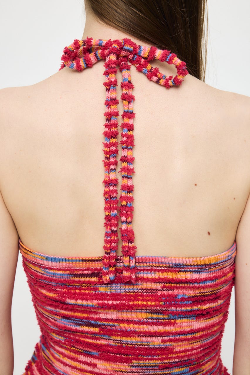 MIX YARN HALTER KNIT トップス PNK FREE