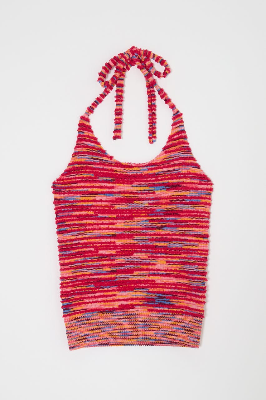 MIX YARN HALTER KNIT トップス PNK FREE
