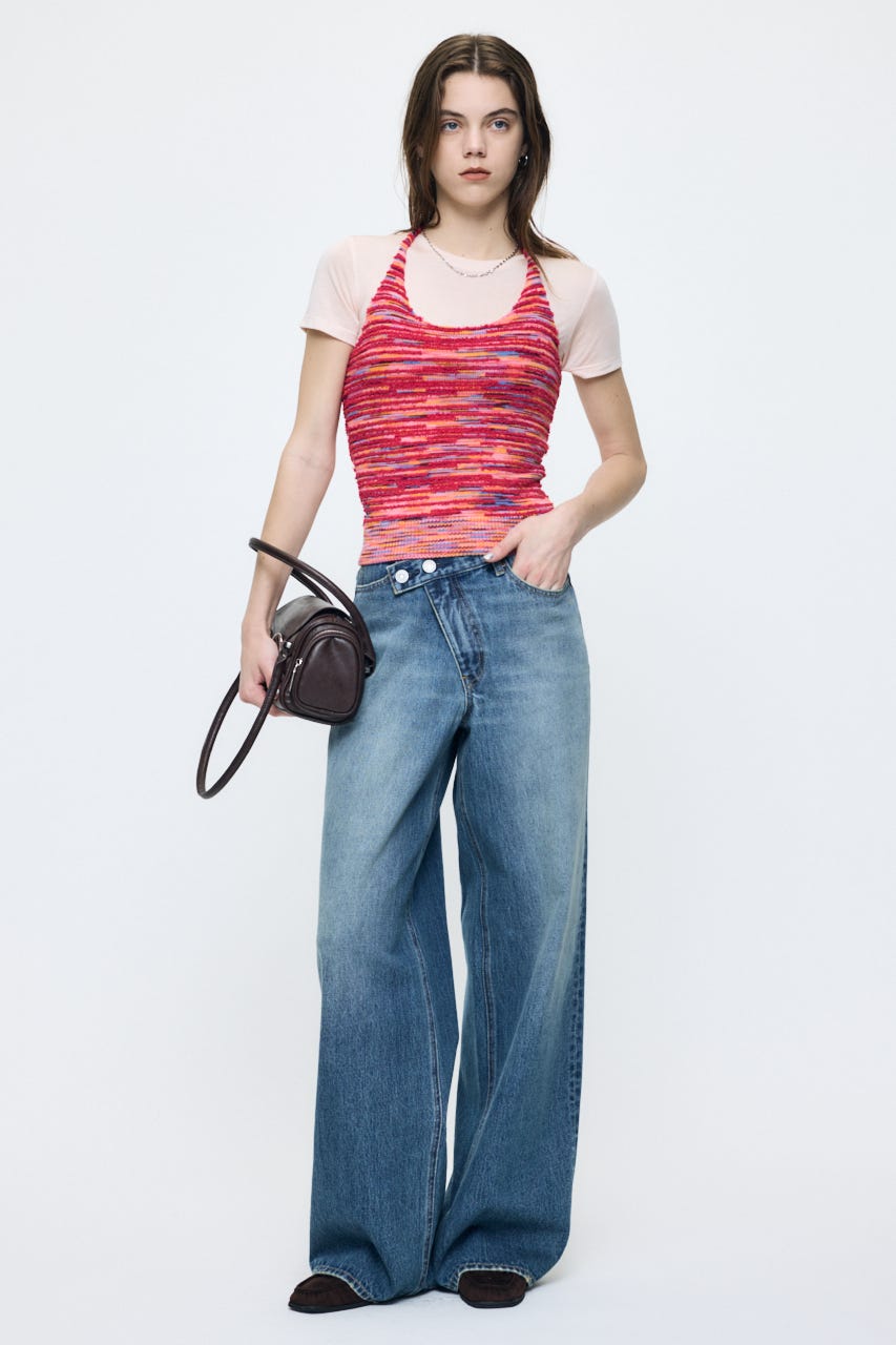 MIX YARN HALTER KNIT トップス PNK FREE