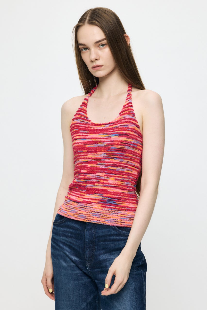 MIX YARN HALTER KNIT トップス PNK FREE