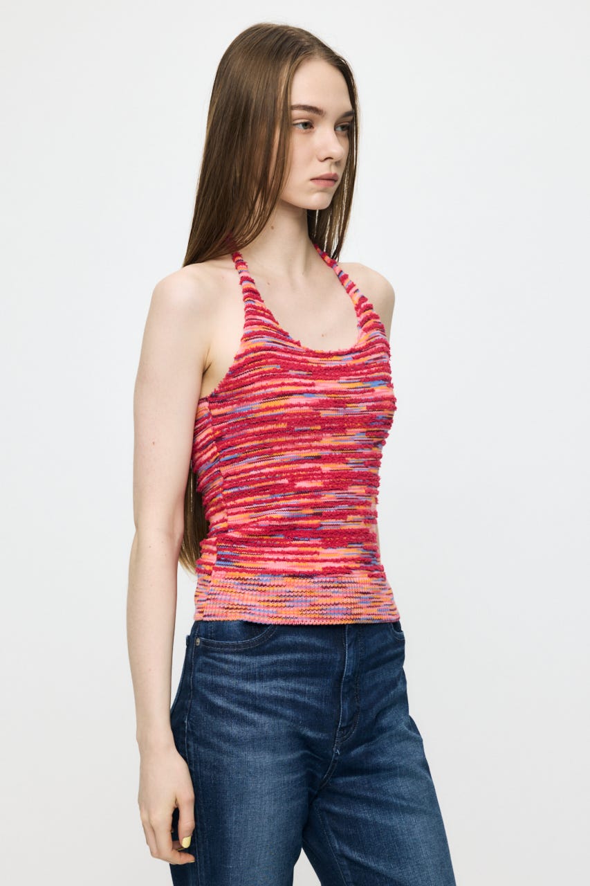 MIX YARN HALTER KNIT トップス PNK FREE
