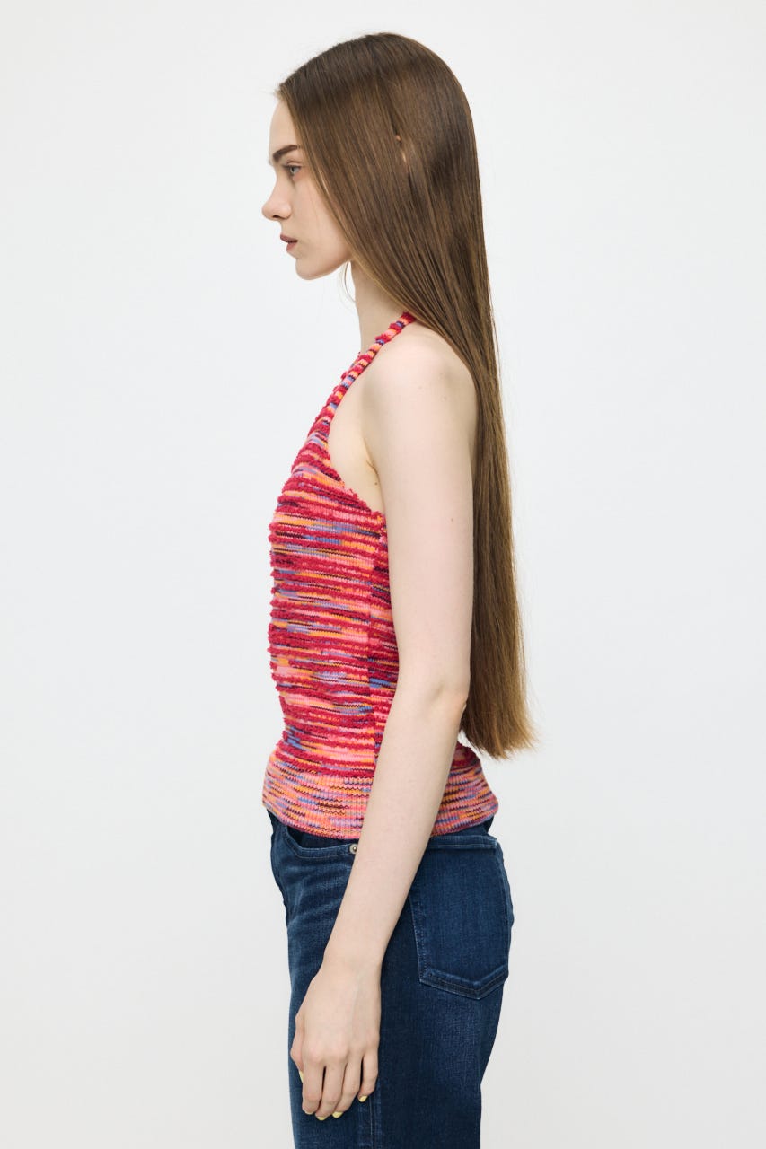 MIX YARN HALTER KNIT トップス PNK FREE