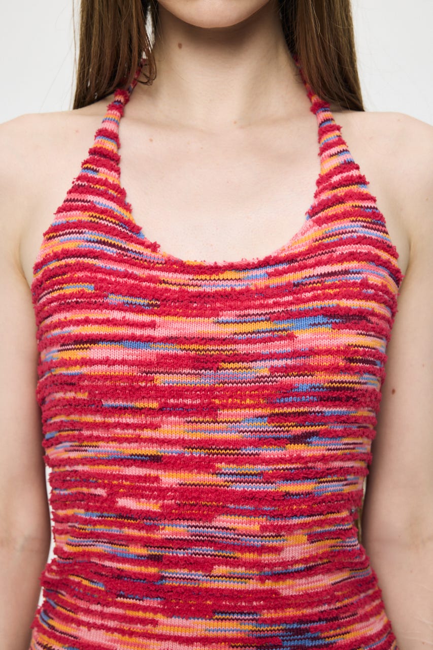 MIX YARN HALTER KNIT トップス PNK FREE